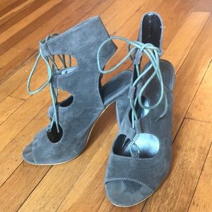 Suede lace up block heels